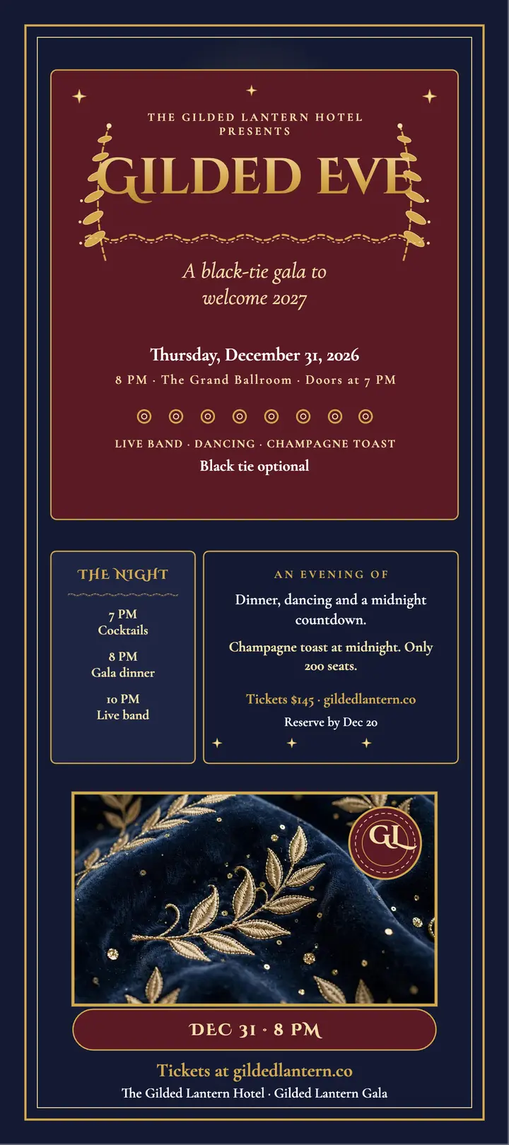 Gilded Lantern New Year gala rack card template
