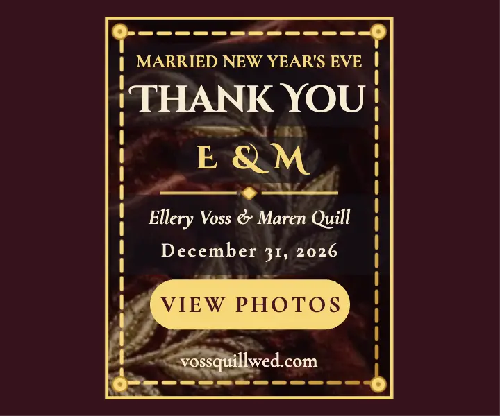 Gold embroidered thank you, Voss Quill template