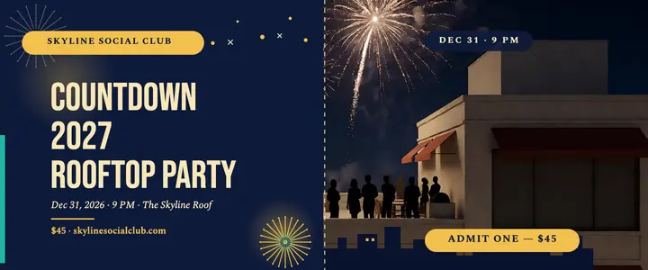 Countdown 2027 rooftop fireworks ticket: new year ticket template