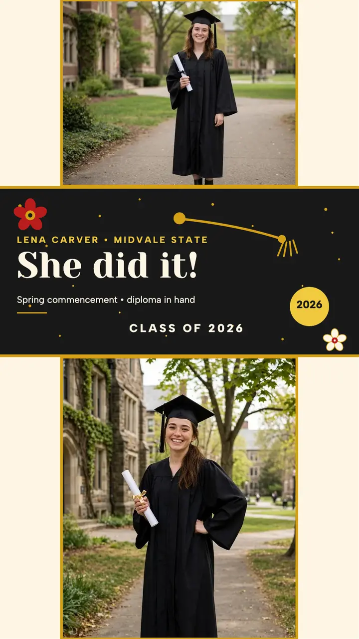 Gold glitter grad cap announcement template
