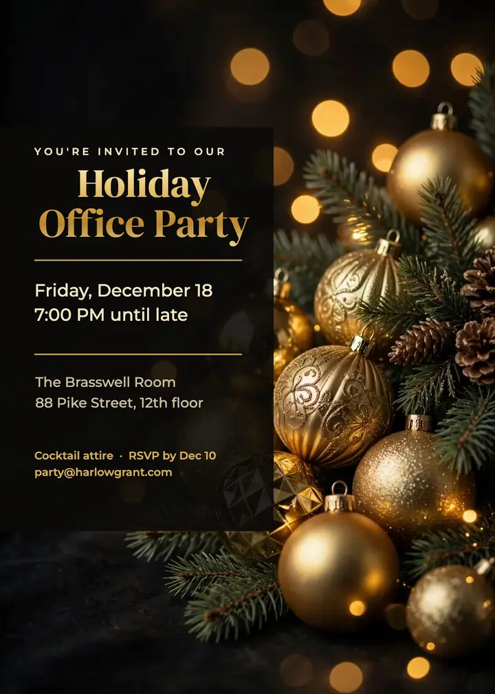 Gold holiday office party invitation template