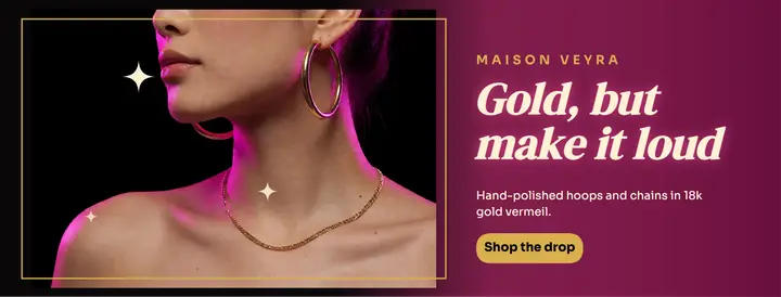 Gold hoop earrings, 80s luxe template