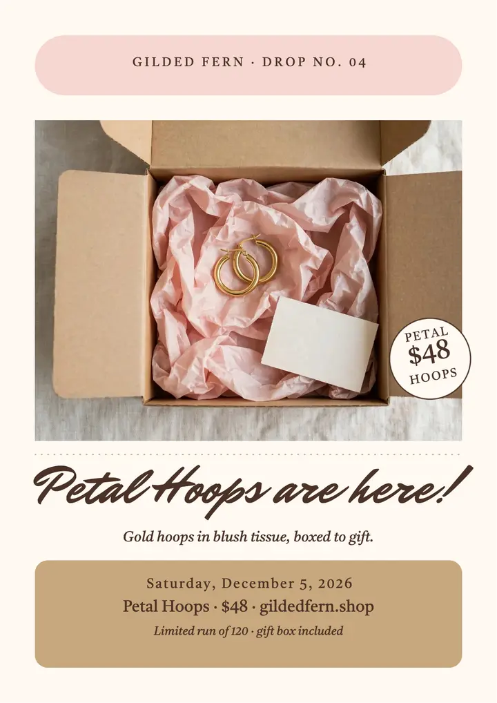 Gilded Fern petal hoops unboxing flyer template