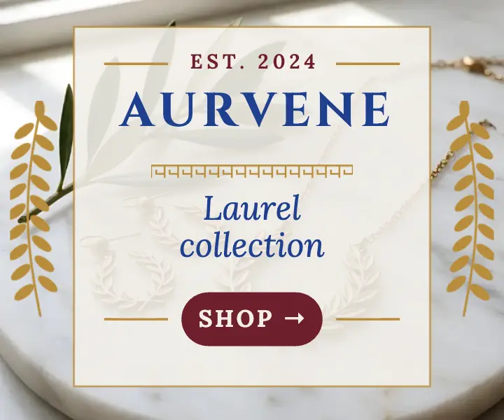 Aurvene gold laurel jewelry mythcore ad template