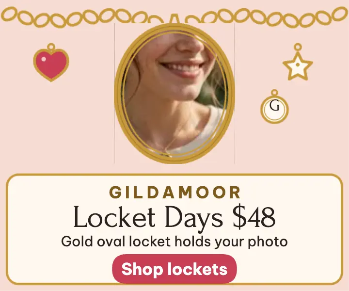 Gildamoor gold locket charm sale ad template