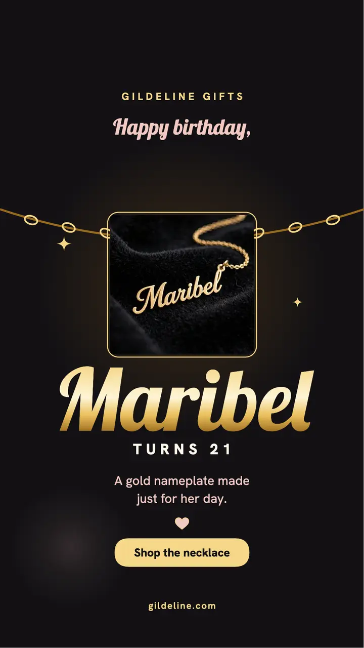 Maribel turns 21 gold necklace story template
