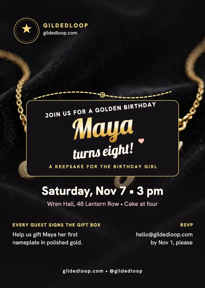 Maya gold nameplate birthday invitation template