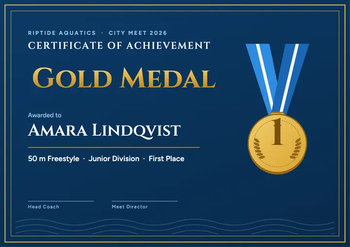 Gold medal swim certificate template