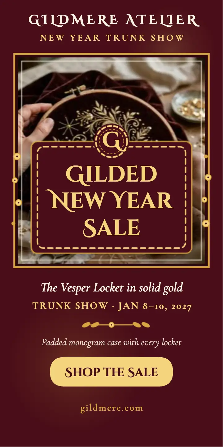Gildmere gold locket New Year sale ad: new year jewelry sale ad template