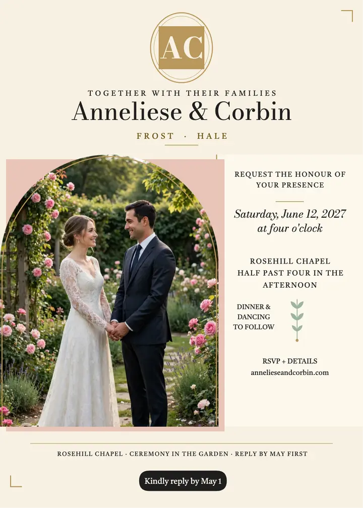 Anneliese and Corbin gold monogram invite template