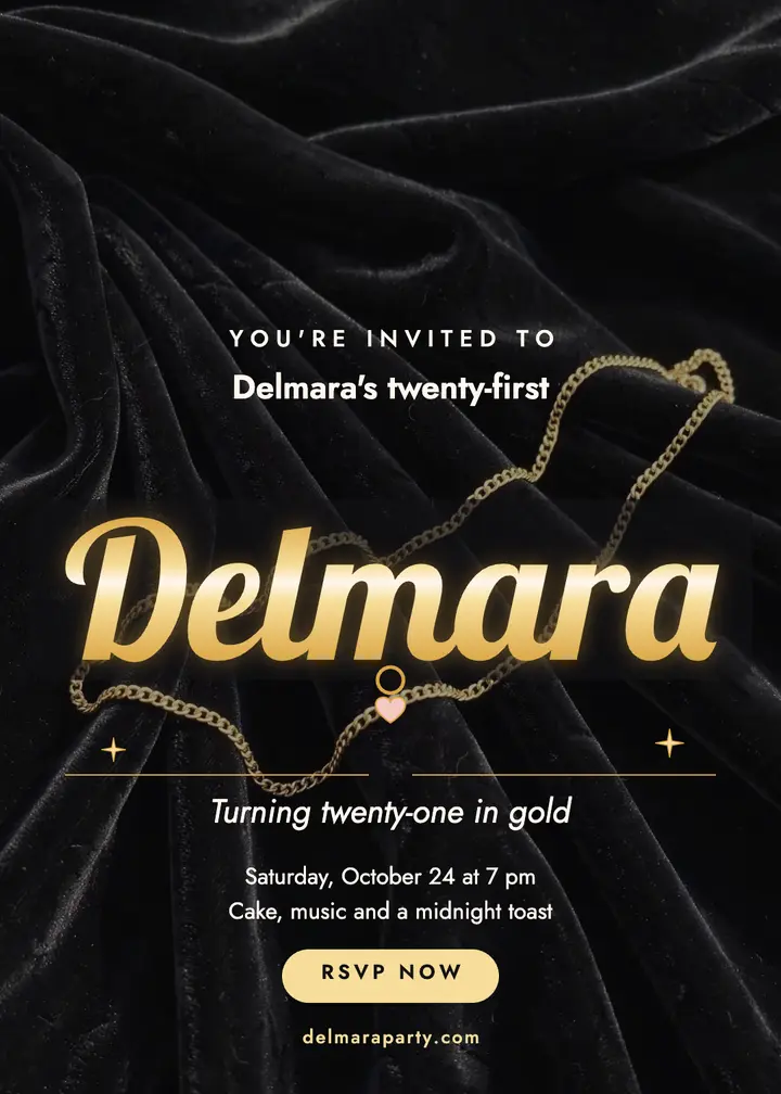 Delmara gold nameplate birthday invite template