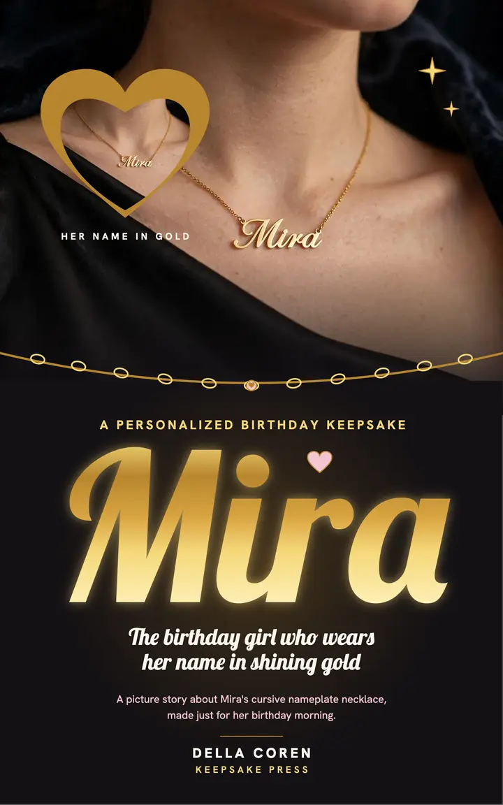 Mira golden name birthday book cover: birthday name book cover template