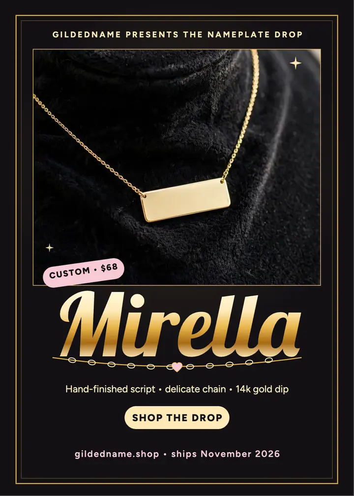 Gildedname gold nameplate drop invitation template