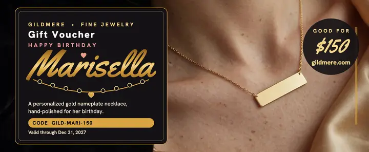 Gildmere gold nameplate birthday voucher template