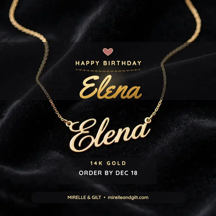 Elena gold nameplate birthday post template