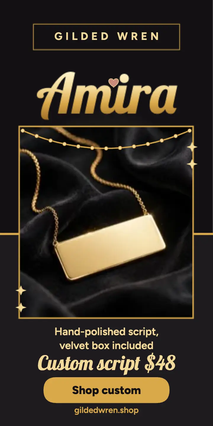 Gilded Wren nameplate necklace ad template