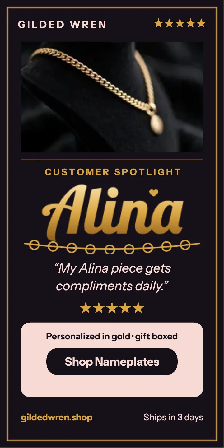 Gilded Wren nameplate review ad template