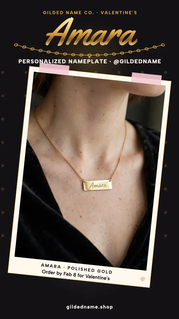 Amara gold nameplate Valentine story template
