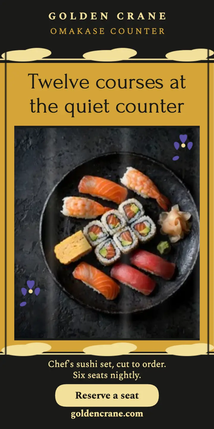 Golden Crane omakase gold screen ad template