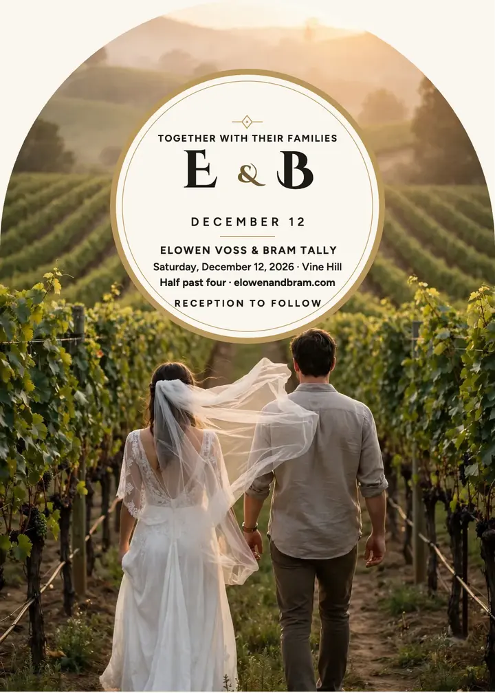 Elowen and Bram gold monogram invitation template