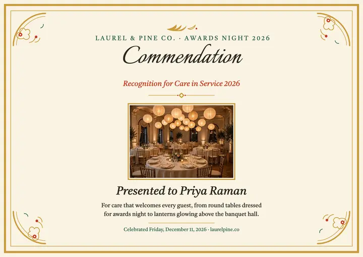 Gold phoenix commendation certificate: employee commendation certificate template
