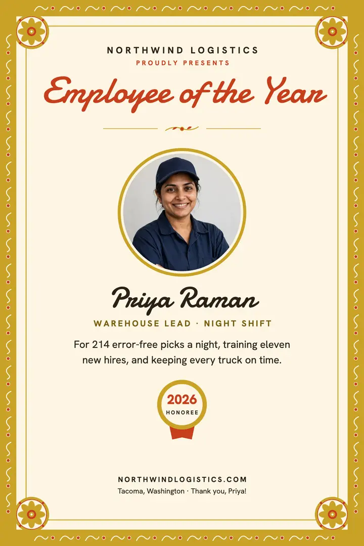 Northwind employee of the year commendation template