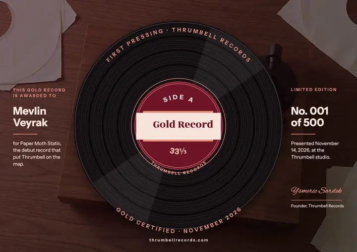 Gold record award certificate, 45 rpm label template