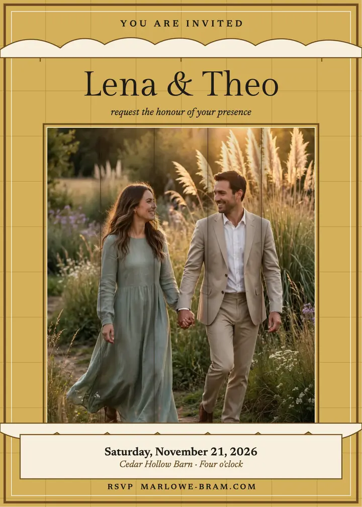 Lena and Theo fall screen invite: fall wedding invitation template
