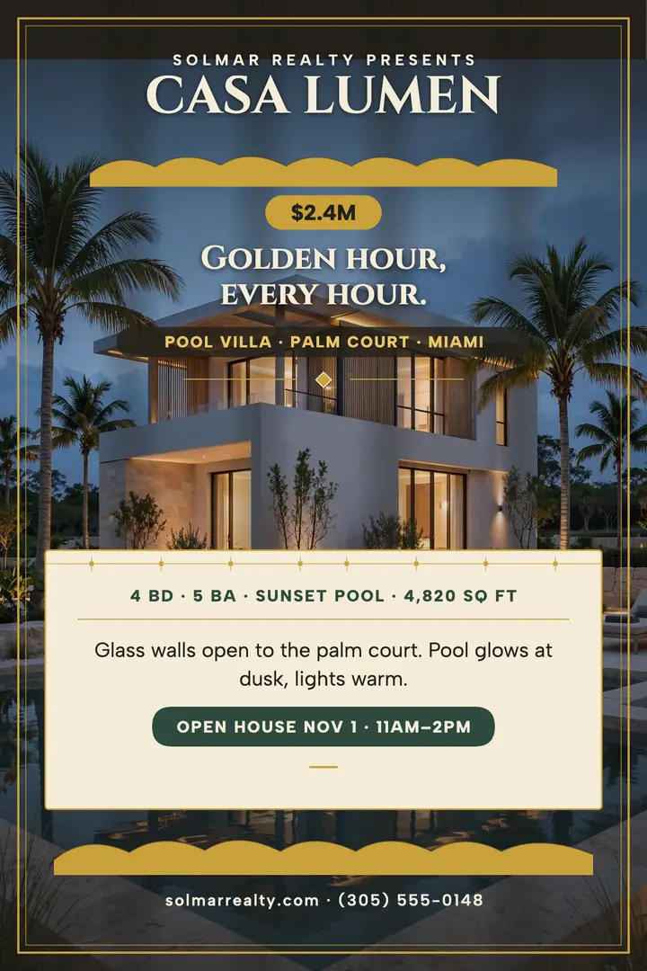 Casa Lumen villa poster, gold screen template