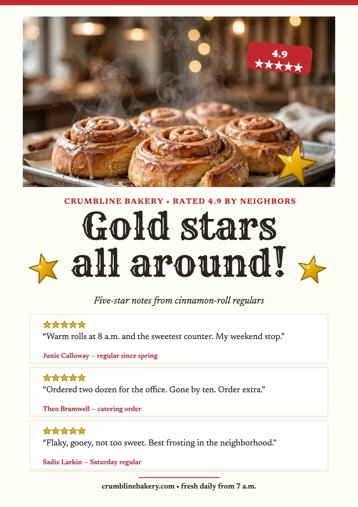 Crumbline Bakery five-star flyer template