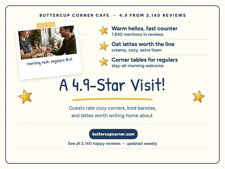 Buttercup Corner Cafe 4.9-star review slide template