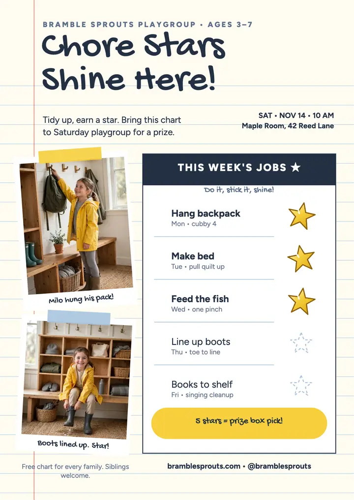 Bramble Sprouts chore stars flyer: chore chart flyer template