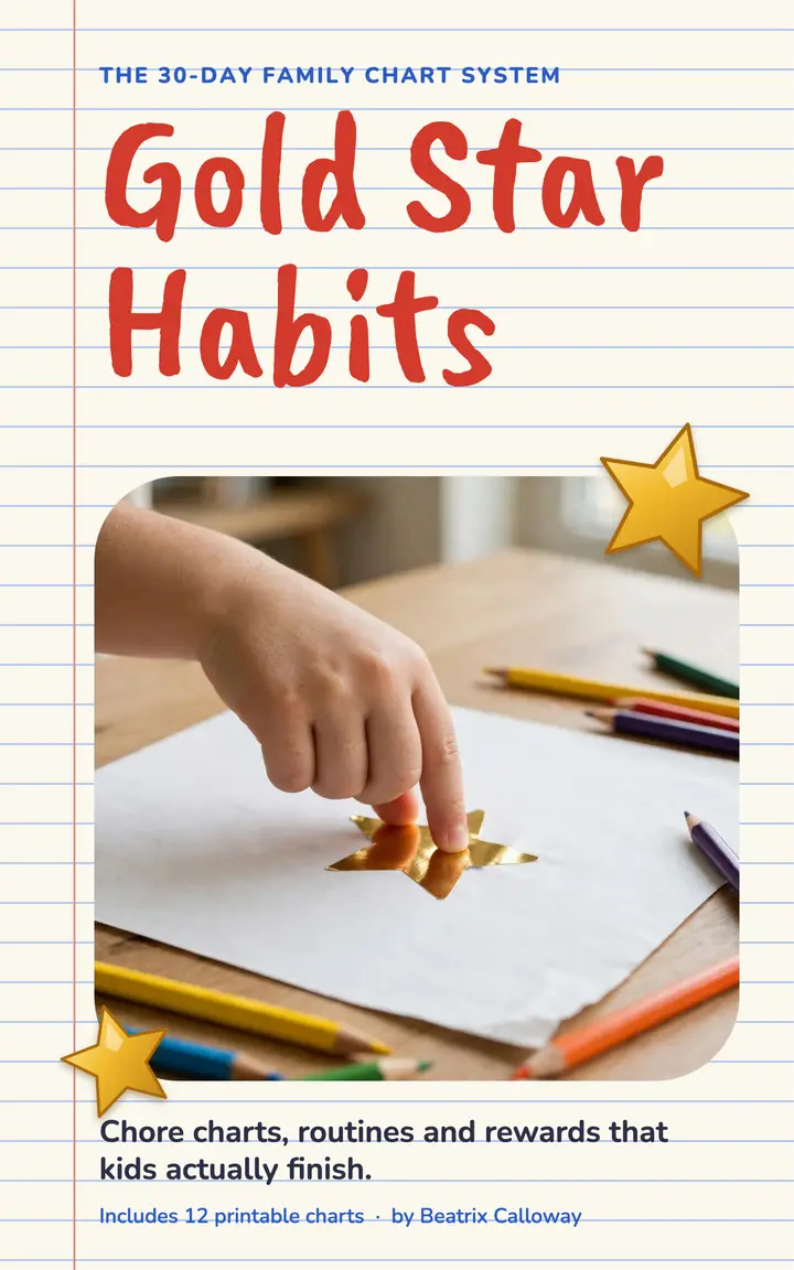 Gold Star Habits family chart ebook cover: kids habit chart ebook cover template