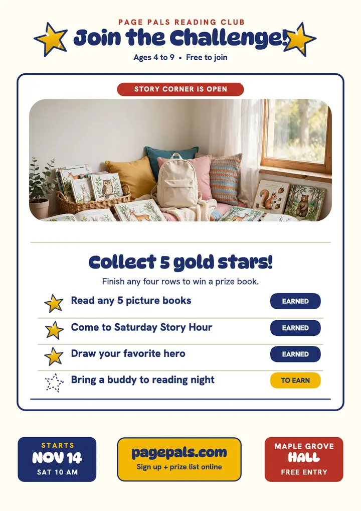 Page Pals gold star reading flyer template