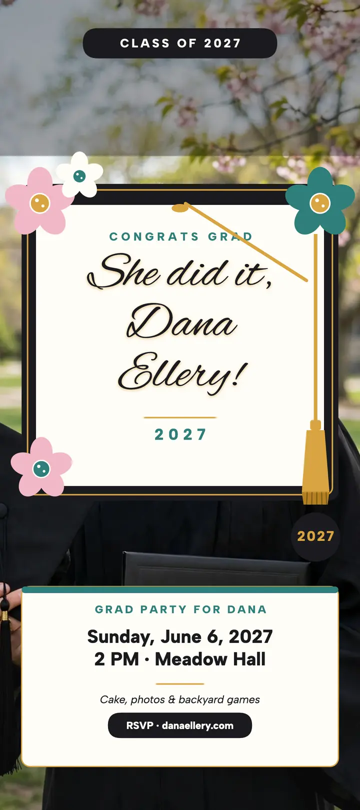 Gold tassel grad party rack card template