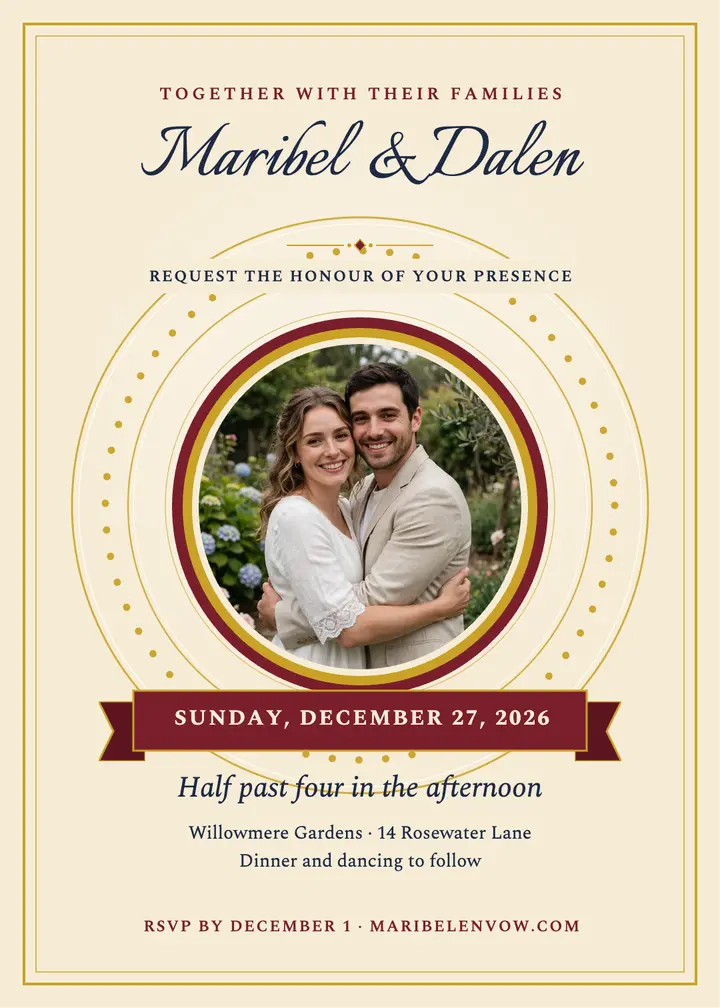 Maribel and Dalen gold tin invitation template
