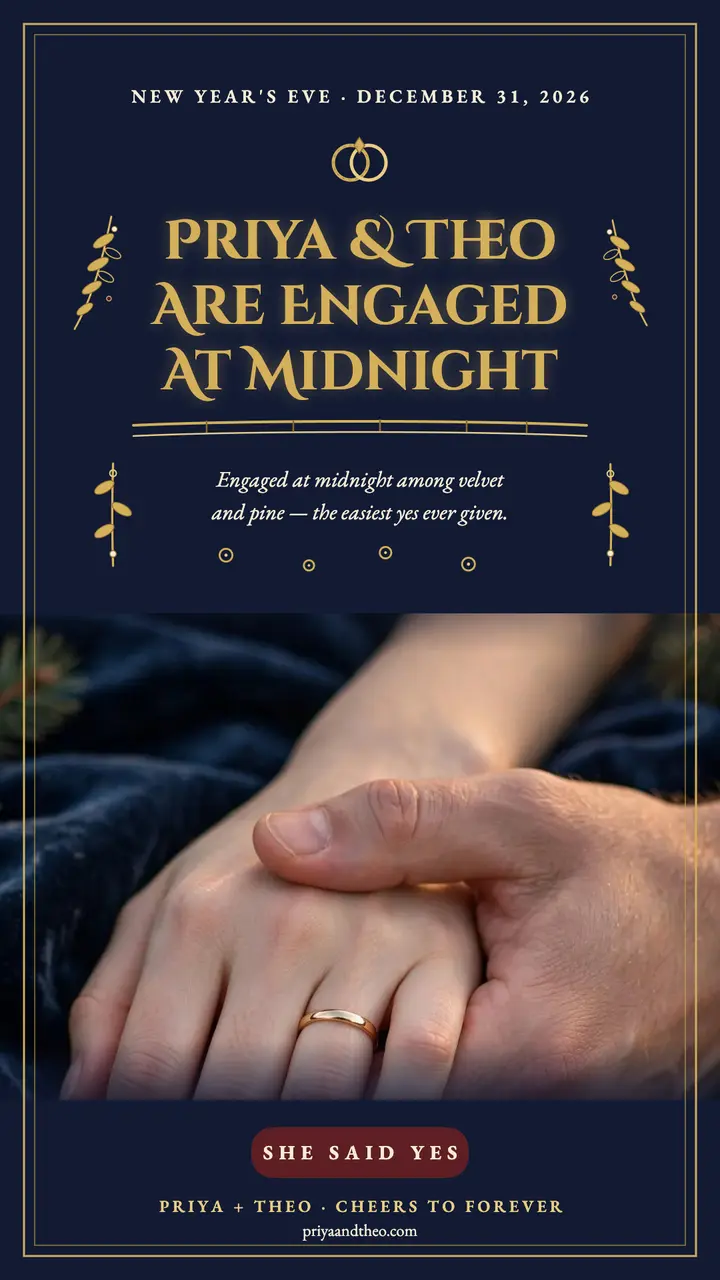 Priya and Theo gold velvet engagement story template