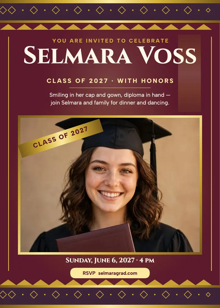 Selmara Voss gold weave grad invitation template