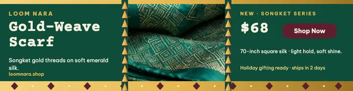 Loom Nara gold-weave scarf billboard template