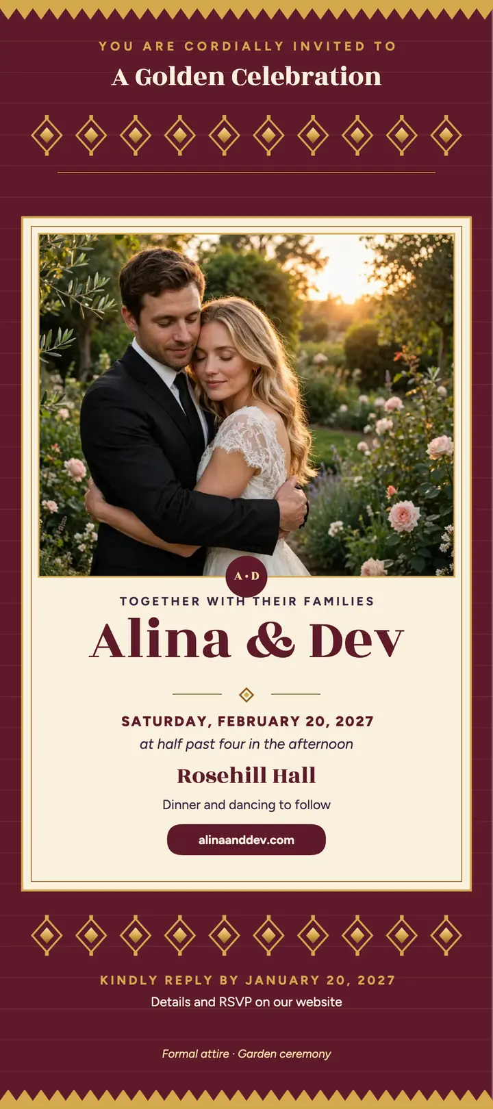 Alina and Dev gold weave wedding rack card template