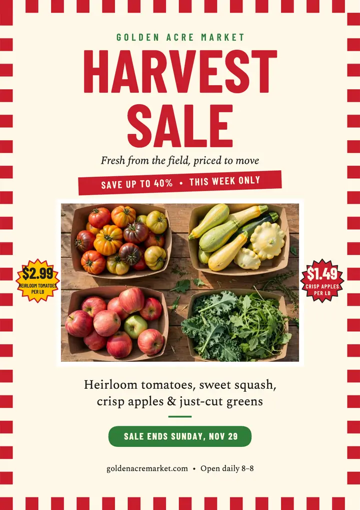 Golden Acre Market harvest sale flyer template