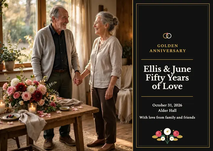 Ellis and June golden anniversary lacquer certificate: anniversary certificate template