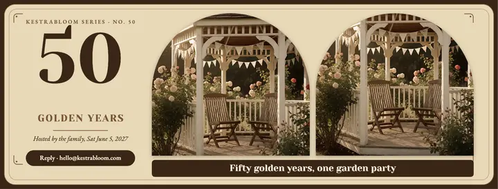Kestrabloom Gardens golden anniversary stereoview cover: golden anniversary facebook cover template