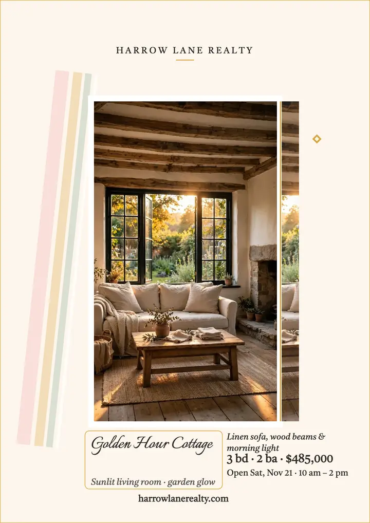 Golden hour cottage listing flyer template