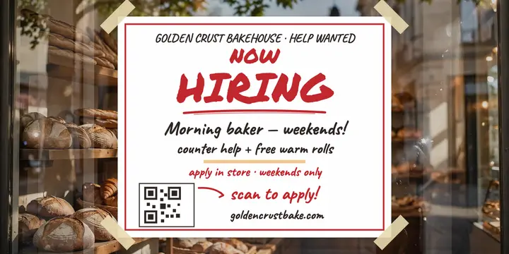 Golden Crust bakery window hiring post template