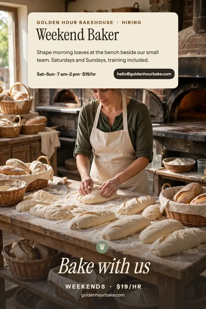 Golden Hour Bakehouse weekend baker poster template