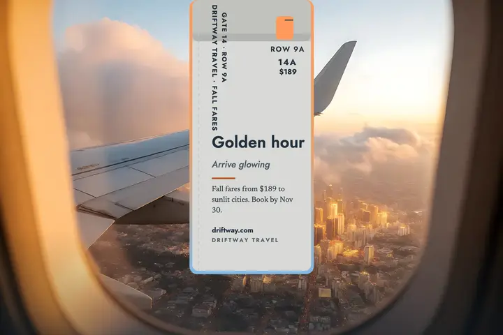 Driftway golden hour flight postcard template