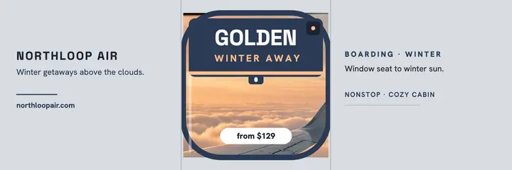 Northloop Air golden hour getaway header: winter flight header template