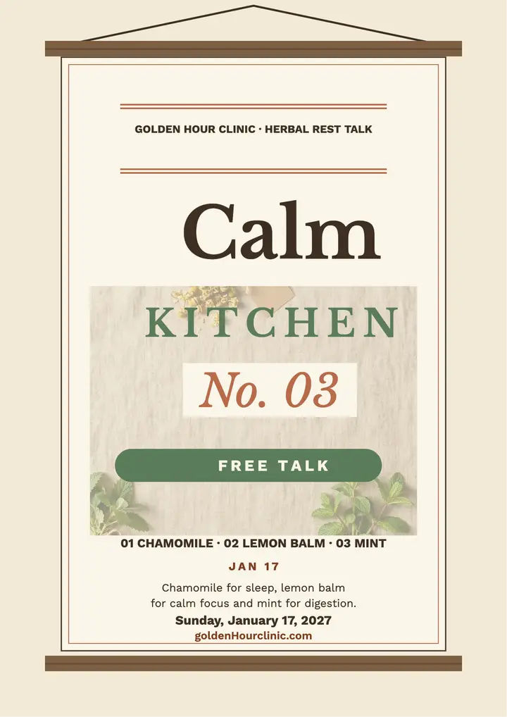 Golden Hour Clinic calming herb wall chart template