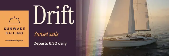 Sunwake Sailing golden hour cruise header: sunset sailing charter header template